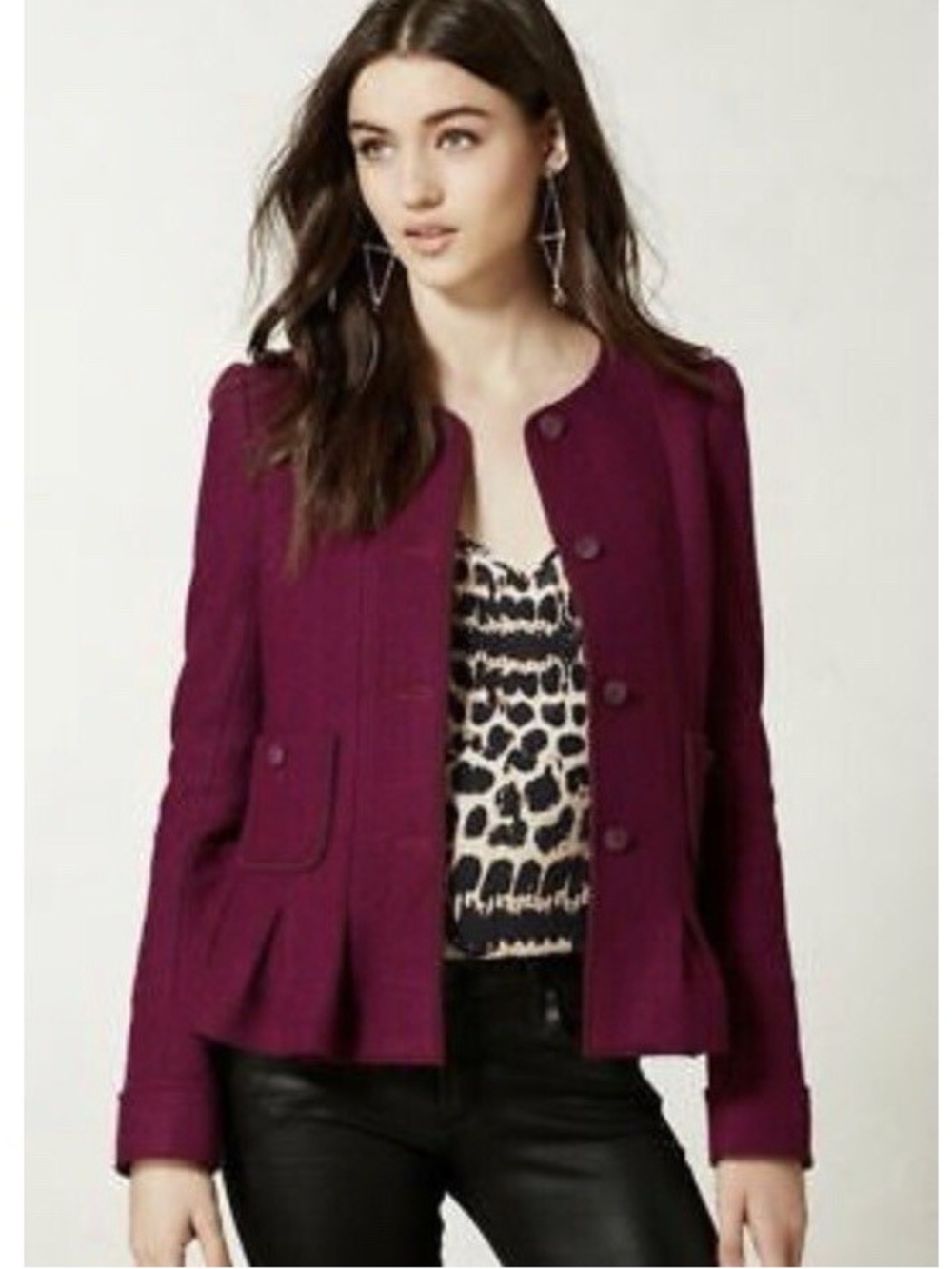 Anthropology ELEVENSES Francie Purple Peplum Wool Blazer Jacket Size 4 READ